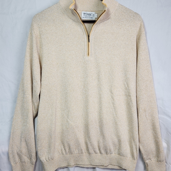 Vintage Mens Cream And Yellow Zip Up  Collar Sweater Size Med Made In USA - Picture 1 of 9